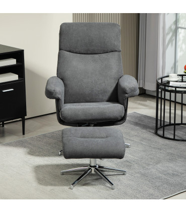 HOMCOM Recliner Chair with Footstool with Adjustable Back Charcoal Grey