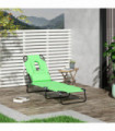 Folding Sun Lounger Reclining Chair w/ Pillow Reading Hole Green