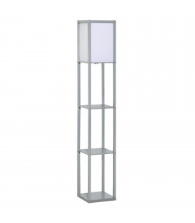 Floor Lamp 4-Tier Grey MDF 26cm x 26cm x 160cm - Light with Storage Shelf