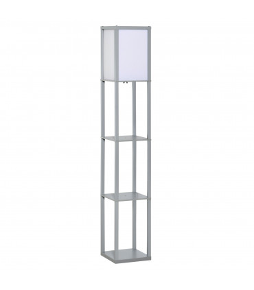 Floor Lamp 4-Tier Grey MDF 26cm x 26cm x 160cm - Light with Storage Shelf