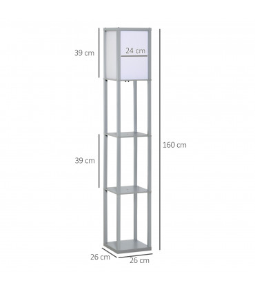 Floor Lamp 4-Tier Grey MDF 26cm x 26cm x 160cm - Light with Storage Shelf