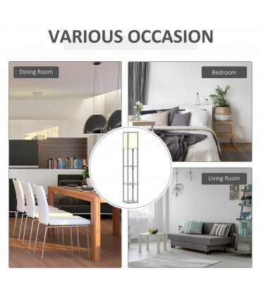 Floor Lamp 4-Tier Grey MDF 26cm x 26cm x 160cm - Light with Storage Shelf