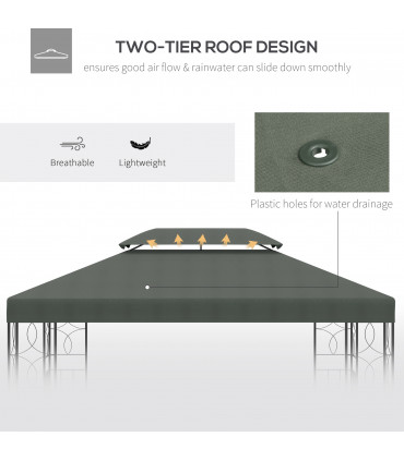 3x4m Gazebo Replacement Roof Canopy 2 Tier Top UV Cover Patio Deep Grey