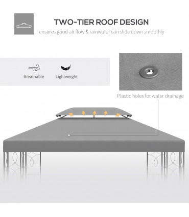 3x4m Gazebo Replacement Roof Canopy 2 Tier Top UV Cover Patio Grey