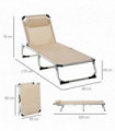 Folding Outdoor Reclining Sun Lounger Chair Aluminium Frame Khaki