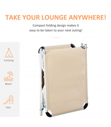 Folding Outdoor Reclining Sun Lounger Chair Aluminium Frame Khaki