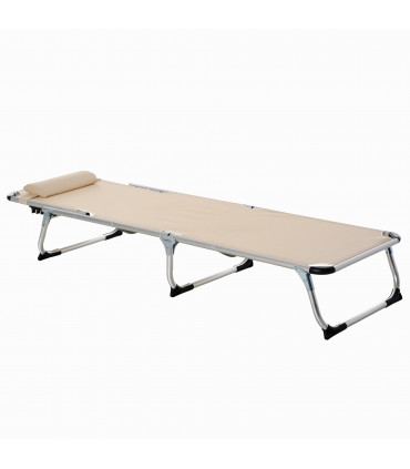 Folding Outdoor Reclining Sun Lounger Chair Aluminium Frame Khaki