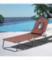 Folding Sun Lounger Reclining Chair w/ Pillow Reading Hole Brown