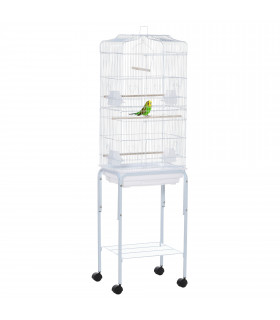 Bird Cage Large White Powder-Coated Metal 157H x 46.5L x 36Wcm Wooden Perches