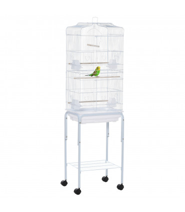 Bird Cage Large White Powder-Coated Metal 157H x 46.5L x 36Wcm Wooden Perches