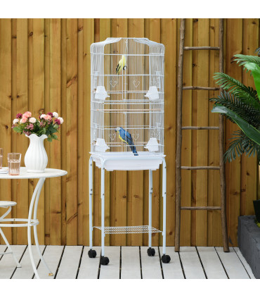 Bird Cage Large White Powder-Coated Metal 157H x 46.5L x 36Wcm Wooden Perches