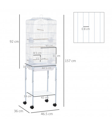 Bird Cage Large White Powder-Coated Metal 157H x 46.5L x 36Wcm Wooden Perches