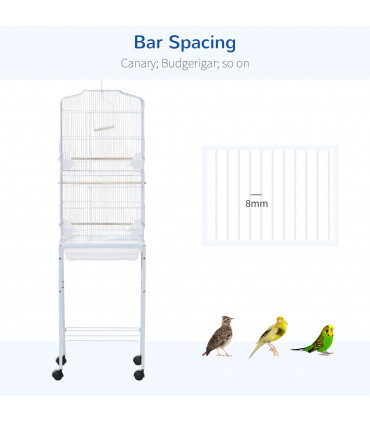 Bird Cage Large White Powder-Coated Metal 157H x 46.5L x 36Wcm Wooden Perches