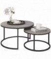 HOMCOM 2 Pcs Stacking Coffee Table Set Steel Frame Wood Effect Top Foot Pads