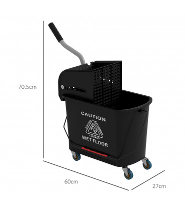 HOMCOM 20L Mop Bucket with Wringer Handle on Wheels for Floor Cleaning Black