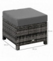 Rattan Footstool Ottoman w/Padded Cushion Outdoor 50x50x35 cm Grey