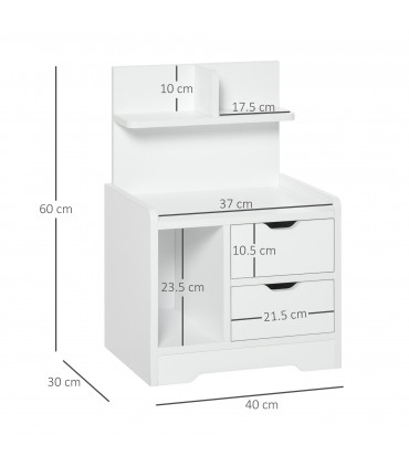Bedside Table White 40L x 30D x 60H cm 2 Drawers Particle Board Storage Shelves