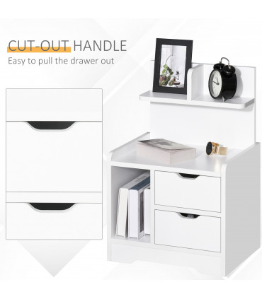 Bedside Table White 40L x 30D x 60H cm 2 Drawers Particle Board Storage Shelves