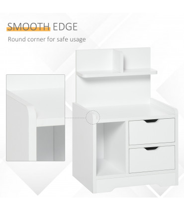 Bedside Table White 40L x 30D x 60H cm 2 Drawers Particle Board Storage Shelves