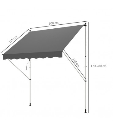 3x1.5m  Adjustable Outdoor Aluminium Frame Awning Grey