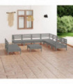 10 Piece Garden Lounge Set Solid Pinewood Grey