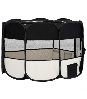 Foldable Dog Playpen with Carrying Bag Black 125x125x61 cm