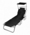 Folding Sun Lounger with Canopy Steel and Fabric Black