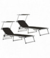 Folding Sun Loungers with Roof 2 pcs Aluminium&Textilene Black