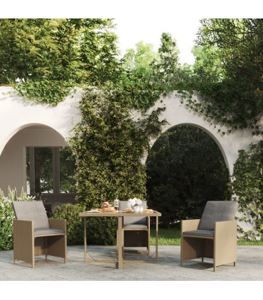 Garden Table Beige 109x107x74 cm Poly Rattan and Glass