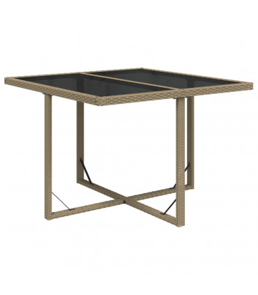 Garden Table Beige 109x107x74 cm Poly Rattan and Glass