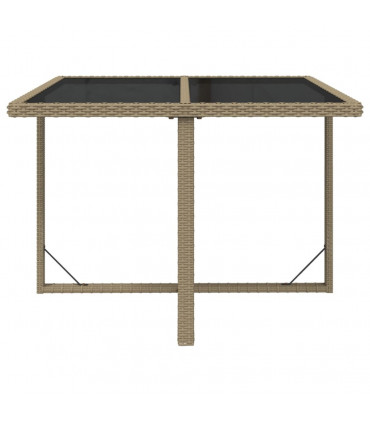 Garden Table Beige 109x107x74 cm Poly Rattan and Glass