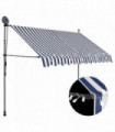 Manual Retractable Awning with LED 250 cm Blue and White