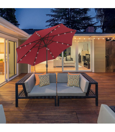 24 LED Solar Powered Parasol Umbrella-Wine Red