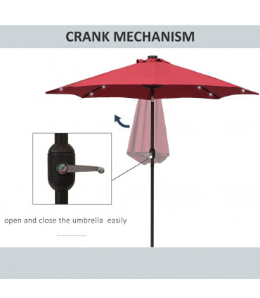 24 LED Solar Powered Parasol Umbrella-Wine Red