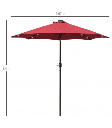 24 LED Solar Powered Parasol Umbrella-Wine Red