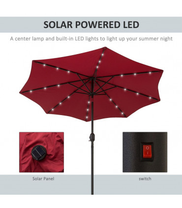 24 LED Solar Powered Parasol Umbrella-Wine Red