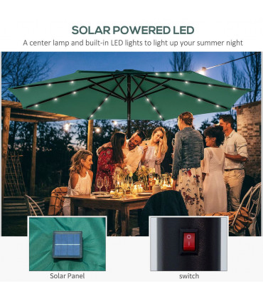 2.7m Patio LED Umbrella Push Button 8 Ribs Sun Shade Table Market Umbrella Green