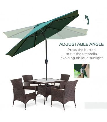 2.7m Patio LED Umbrella Push Button 8 Ribs Sun Shade Table Market Umbrella Green