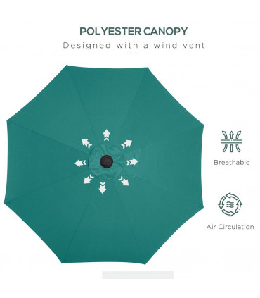 2.7m Patio LED Umbrella Push Button 8 Ribs Sun Shade Table Market Umbrella Green