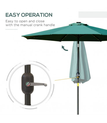 2.7m Patio LED Umbrella Push Button 8 Ribs Sun Shade Table Market Umbrella Green