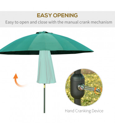 255cm Patio ParasoPush Button Tilt Crank and Sturdy Ribs Garden Lawn Green