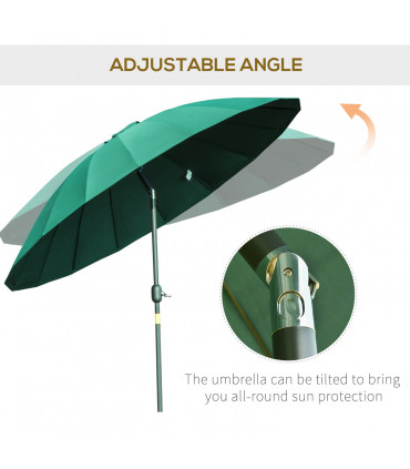 255cm Patio ParasoPush Button Tilt Crank and Sturdy Ribs Garden Lawn Green