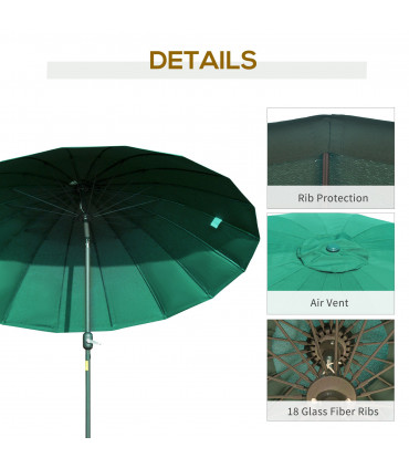 255cm Patio ParasoPush Button Tilt Crank and Sturdy Ribs Garden Lawn Green