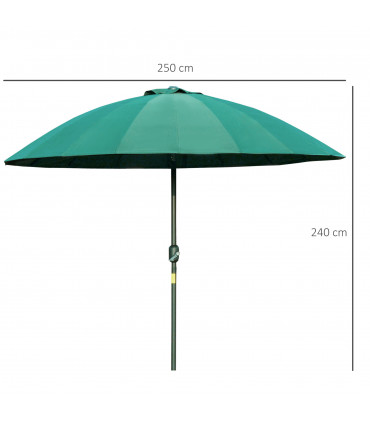 255cm Patio ParasoPush Button Tilt Crank and Sturdy Ribs Garden Lawn Green