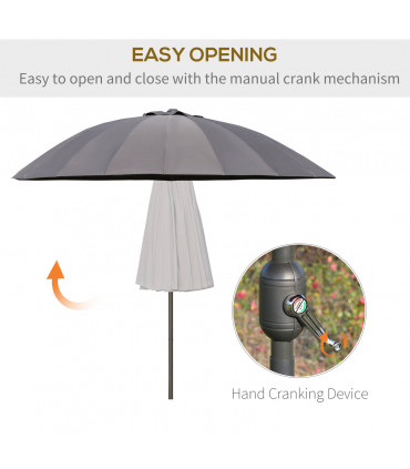 255cm Umbrella Outdoor Push Button Tilt Crank and Ribs  Dark Grey