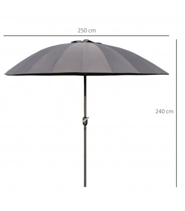 255cm Umbrella Outdoor Push Button Tilt Crank and Ribs  Dark Grey