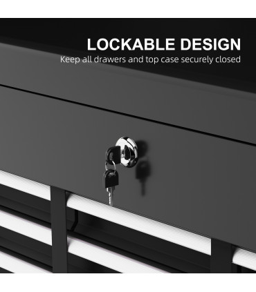 HOMCOM Lockable Metal Tool Chest w/ 6 Drawer, Ball Bearing Runners, Black