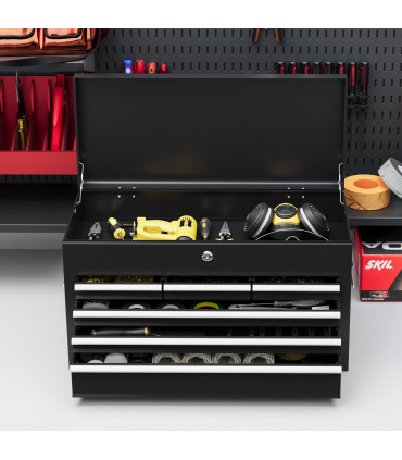 HOMCOM Lockable Metal Tool Chest w/ 6 Drawer, Ball Bearing Runners, Black