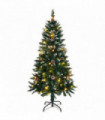 5 FT Artificial Snow Tipped Christmas Tree with DIY 100 Warm Lights Battery Operated, 21 Pine Cones, 800 Branch Tips and Sturdy Metal Stand, Green & Snow Tipped