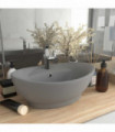 vidaXL Luxury Basin Overflow Oval Matt Light Grey 58.5x39 cm Ceramic